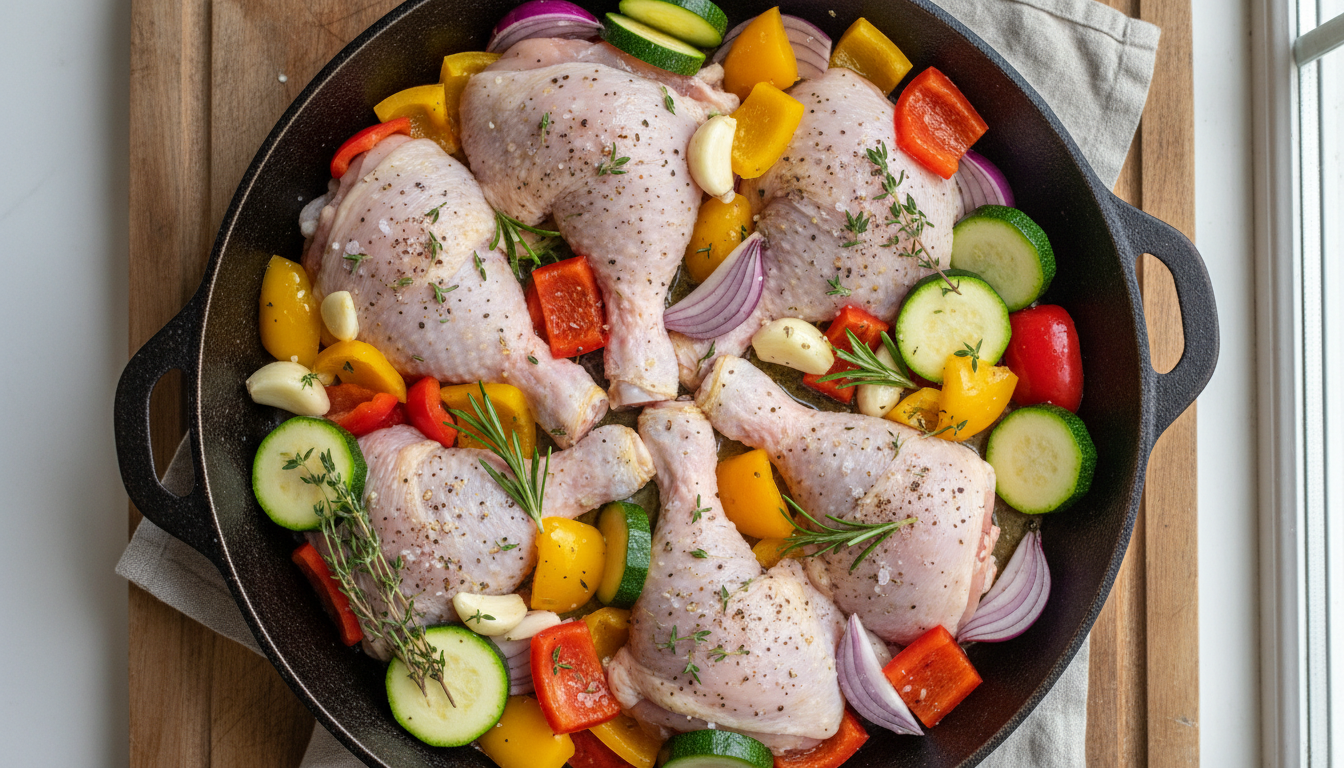 Ингредиенты для курицы по-провански в чугунной сковороде