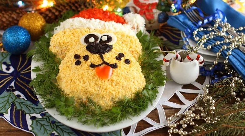 Салаты на Новый Год в виде Собаки — Рецепты новогодних салатов к 2018 году